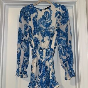 fab'rik Blue and White Floral Romper